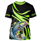 Maxcorners Personalized Striped Bass Long Sleeve Fishing Shirts, Striper Tournament Fishing Jerseys | Green MT2108