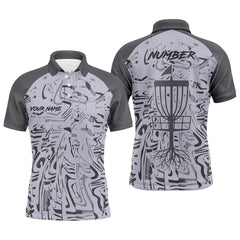 Maxcorners Gray Camo Pattern Mens Disc golf polo shirts custom team disc golf clothes, gifts for disc golf lovers MT0510