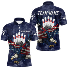 Maxcorners Blue Smoke American Flag Eagle Bowling Shirts For Men Custom patriotic Bowling Team Jersey LM1812