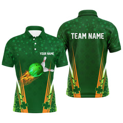 Maxcorners Green Shamrock Mens Polo Bowling Shirts Custom St Patrick Day Team League Bowling Jersey