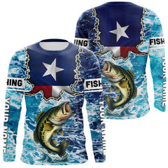 Maxcorners Texas Bass Fishing blue ocean camo custom Largemouth Bass long sleeves performance fishing shirts LM0607