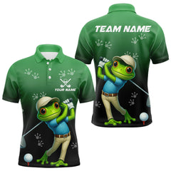 Maxcorners Funny Frog Green Golf polo shirt for men Custom mens golf top, personalized golf gifts LM2011