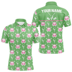 Maxcorners Green and Pink Golf pattern polo golf shirt for men Custom men's golf clothes, best golf gifts LM2011