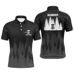Maxcorners Black tree forest pattern Mens disc golf polo shirts custom team disc golf clothing MT0510