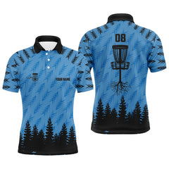 Maxcorners Mens disc golf polo shirt custom name, number disc golf basket camo Woods mens disc golf jersey | Blue MT0510
