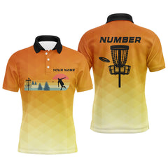Maxcorners Orange gradient Retro disc golf polo shirts for men custom name and number disc golf jerseys MT0510