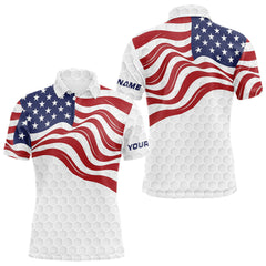 Maxcorners Red, White and Blue American Flag Men golf polo shirts custom men's patriotic golf apparel LM3006