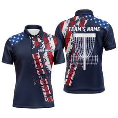 Maxcorners American flag patriotic Mens disc golf polo shirt custom team disc golf basket shirts | Blue Navy MT0510