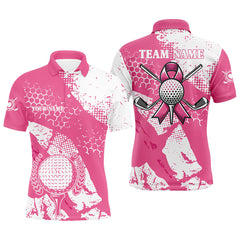 Maxcorners Golf White & Pink Ribbon Retro Customized Name 3D Polo Shirt