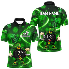 Maxcorners Green shamrock pattern Funny Bowling Shirts For Men Custom St Patrick's Day Lucky Team Bowling Jersey