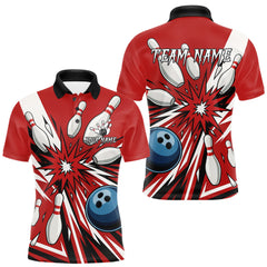 Maxcorners Custom Red Bowling Polo, Quarter Zip Shirts For Men, Team Bowling Uniforms League Shirts