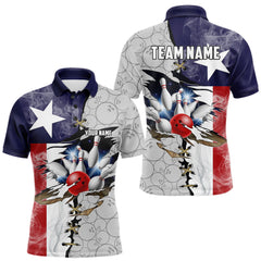 Maxcorners Smoke Texas Flag Gray Camo Bowling Polo, 1/4 Zip shirt for men Custom patriotic Team bowling jersey LM2408