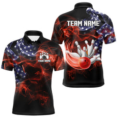 Maxcorners Personalized US Flag Smoke Bowling Shirts For Men Custom Patriotic Team Bowling Jerseys