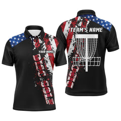 Maxcorners American flag patriotic Mens disc golf polo shirt custom team disc golf basket shirts | Black MT0510