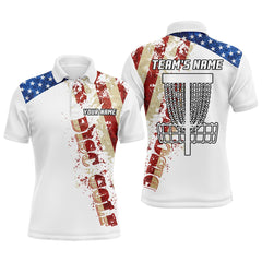 Maxcorners American flag patriotic Mens disc golf polo shirt custom team disc golf basket shirts | White MT0510