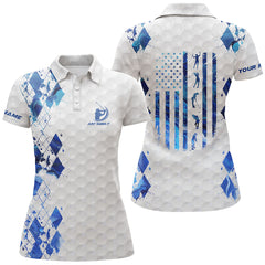 Maxcorners Women Golf Polo Shirt Just Swing It American Flag Patriotic Custom Name Blue White Women Golf Shirt