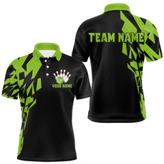 Maxcorners Black And Green Camo Custom Bowling Shirts For Men, Bowling Team Shirts LM2509