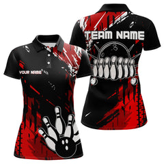 Maxcorners Black And Red Mens Bowling Shirts Custom Retro Bowling Ball And Pins Bowling Team League Jerseys