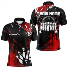 Maxcorners Black and Red Mens bowling shirts Custom retro bowling ball and pins bowling team league jerseys