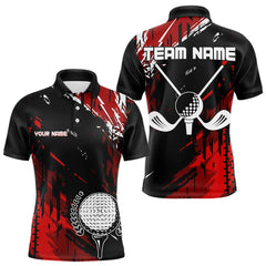 Maxcorners Black And Red Mens Golf Polo Shirt Custom Retro Golf Ball Clubs Golf Team League Jerseys