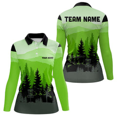 Maxcorners Green pattern forest Mens Disc golf polo shirts Custom team disc golf jerseys for menMT0306