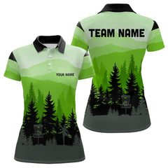 Maxcorners Green pattern forest Mens Disc golf polo shirts Custom team disc golf jerseys for menMT0306