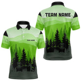 Maxcorners Green pattern forest Mens Disc golf polo shirts Custom team disc golf jerseys for menMT0306