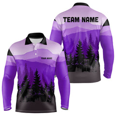 Maxcorners Purple pattern forest Mens Disc golf polo shirts Custom team disc golf jerseys for menMT0306