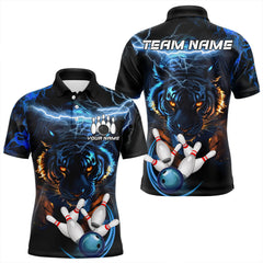 Maxcorners Personalized Blue Lightning Thunder Storm Tiger Bowling Shirts For Men Custom Bowling Team Jerseys