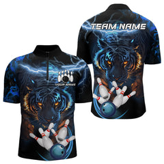 Maxcorners Personalized Blue Lightning Thunder Storm Tiger Bowling Shirts For Men Custom Bowling Team Jerseys