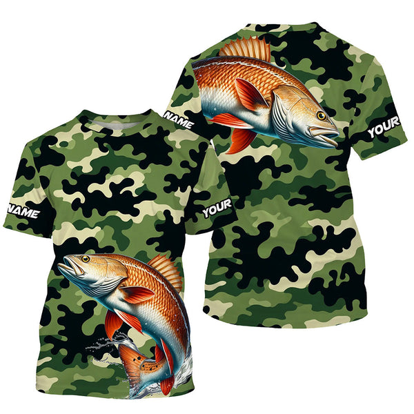 Maxcorners Black Green camo Redfish fishing Custom Long Sleeve Tournament Fishing Shirts, Red drum fishing Jersey MT2108