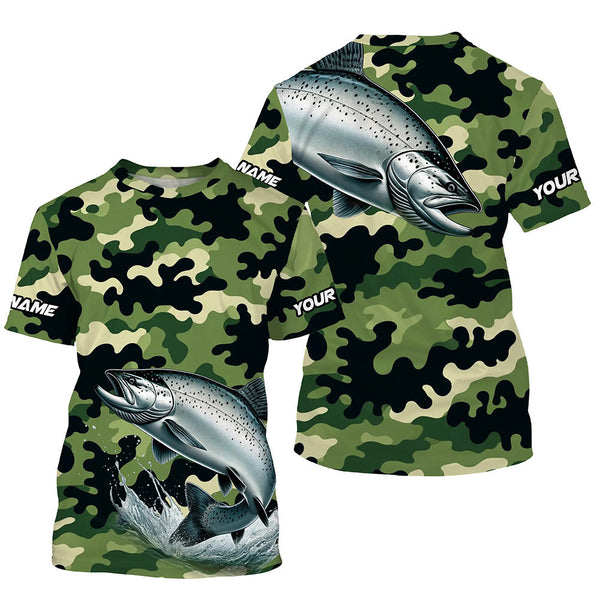 Maxcorners Black Green camo Chinook salmon fishing Custom Long Sleeve Tournament performance Fishing Shirts MT2108