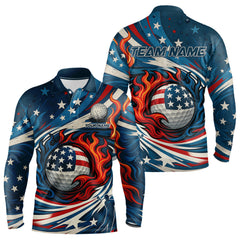 Maxcorners American Flag pattern Flame golf ball Mens Golf polo shirts Custom patriotic Golf Outfit For MensMT0306