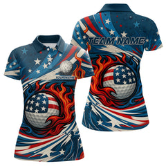 Maxcorners American Flag pattern Flame golf ball Mens Golf polo shirts Custom patriotic Golf Outfit For MensMT0306