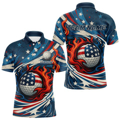 Maxcorners American Flag pattern Flame golf ball Mens Golf polo shirts Custom patriotic Golf Outfit For MensMT0306