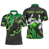 Maxcorners Green Flame Black Camo Bowling Jersey Multicolor Option Customized Name, Team Name 3D Shirt
