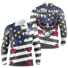 Maxcorners Gray and White American Flag Eagle Golf Polo shirt for Men Custom patriotic team golf outfit for men