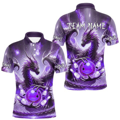Maxcorners Personalized Purple Lights Dragon Mens Bowling Polo, 1/4 Zip Shirt Custom Team Bowling League Jersey LM2509