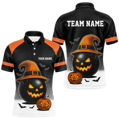 Maxcorners Black and Orange Funny Halloween Bowling Polo, 1/4 Zip Shirts For Men Custom team Bowling jersey LM0210