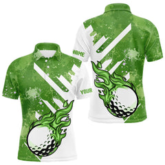 Maxcorners Green and white golf ball flame Men golf polo shirts custom team golf shirts, mens golf clothing MT0111