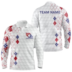 Maxcorners Red, White and Blue argyle American Flag Mens golf polo shirt custom patriotic golf apparel for men