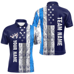 Maxcorners Blue Grunge American Flag Bowling Shirts For Men Custom patriotic Bowling Team League Jerseys