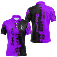 Maxxcorners Black and Purple Bowling Polo, Quarter Zip shirts for Men Custom Bowling Team Jerseys MT0307
