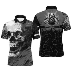 Maxcorners Bowling Black And Gray Skull Customized Name, Team Name 3D Polo Shirt Unisex