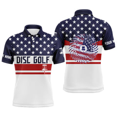 Maxcorners American flag patriot custom name Mens disc golf polo shirt, personalized gifts for disc golf lovers MT0510