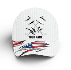 Maxcorners American flag white golf ball skin Golfer hat custom name golf clubs sun hats for men, mens golf hats