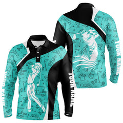 Maxcorners Cyan Blue Golf Pattern Mens Golf Polo Shirts Custom Golf Attire For Men Personalized Golf Gifts