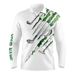 Maxcorners Green Shamrock Pattern White Mens Golf Polo Shirt Custom Golf Clubs St Patrick Day Golf Attire For Men