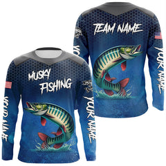 Maxcorners Blue camo Musky fishing Custom performance long sleeve team Muskellunge fishing tournament shirts MT2108