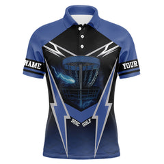 Maxcorners Black and Blue Lightning Thunder Mens Disc golf polo shirts Custom disc golf outfit for men LM0910